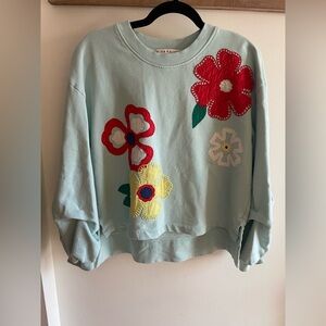 Alice + Olivia Light Blue Top with Floral Embroidery